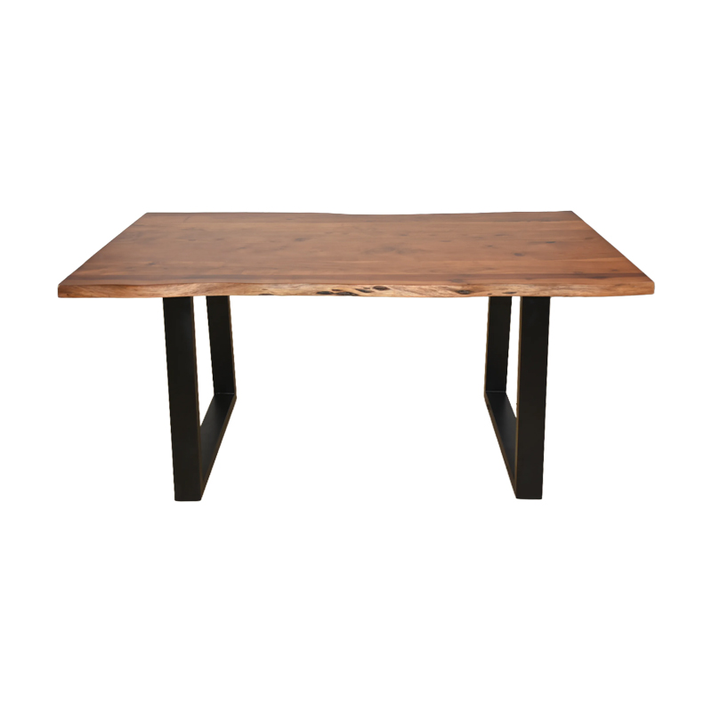 Miles pakoworld table solid acacia wood thickness 3.7-4cm in walnut shade with black metal legs 140x80x76cm