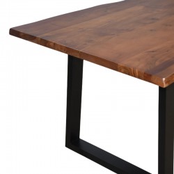 Miles pakoworld table solid acacia wood thickness 3.7-4cm in walnut shade with black metal legs 140x80x76cm