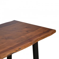 Miles pakoworld table solid acacia wood thickness 3.7-4cm in walnut shade with black metal legs 140x80x76cm