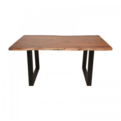 Τραπέζι Miles pakoworld μασίφ ξύλο ακακίας πάχους 3.7-4εκ σε καρυδί απόχρωση με μαύρα μεταλλικά πόδια 160x90x76εκ