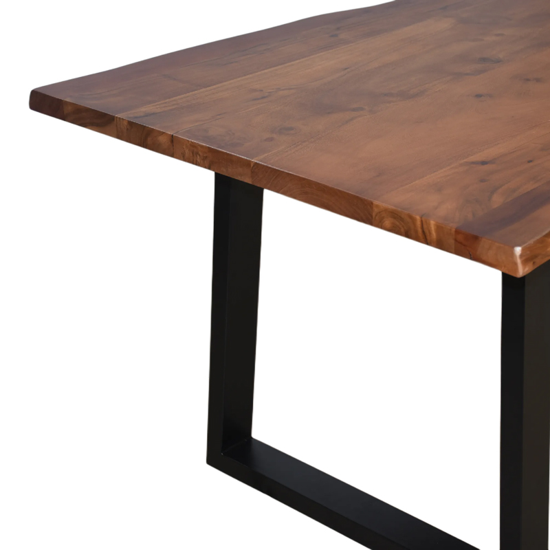 Miles pakoworld table solid acacia wood thickness 3.7-4cm in walnut color with black metal legs 160x90x76cm