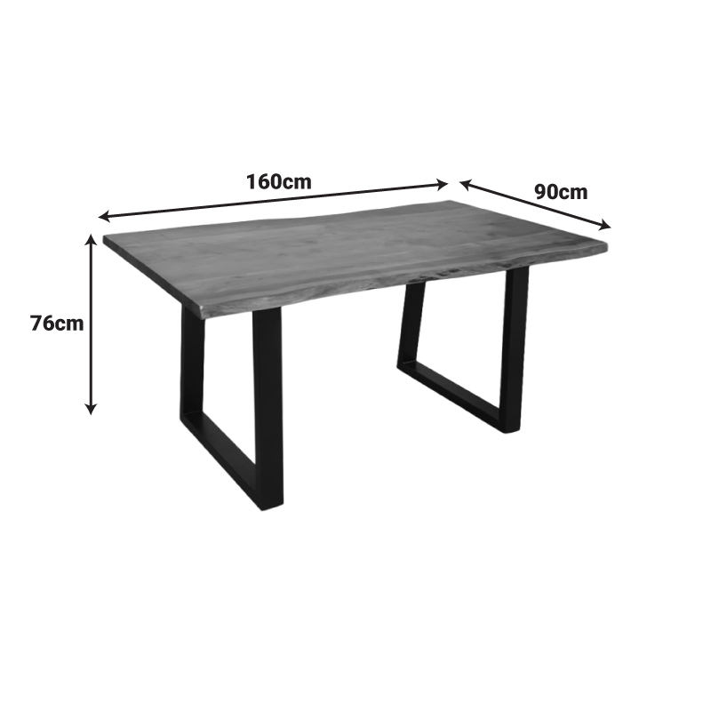 Miles pakoworld table solid acacia wood thickness 3.7-4cm in walnut color with black metal legs 160x90x76cm