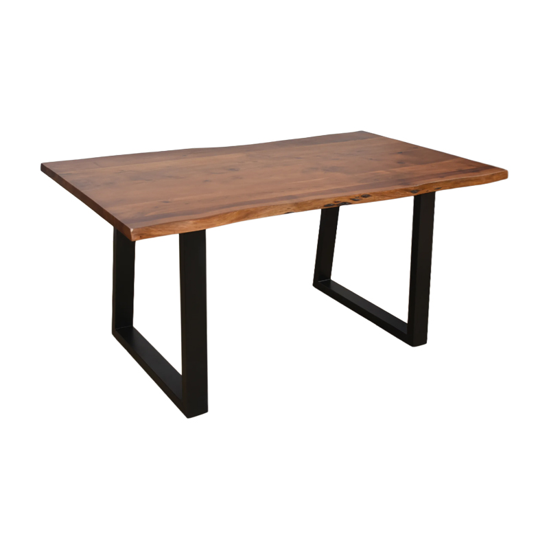 Miles pakoworld table solid acacia wood thickness 3.7-4cm in walnut color with black metal legs 160x90x76cm