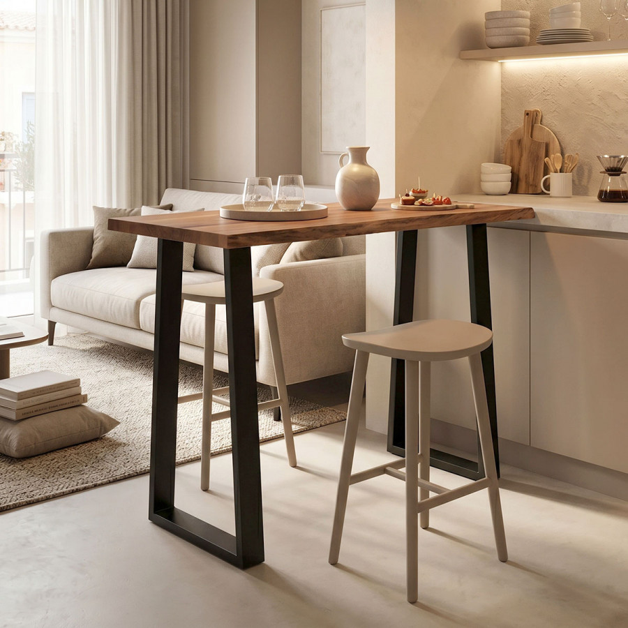 Bar table Miles pakoworld solid acacia wood 3.7-4cm in walnut color with black metal legs 120x53x97cm