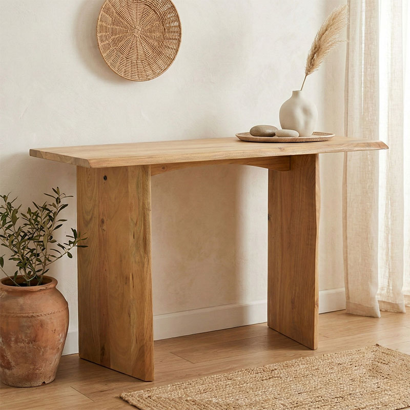 Mende console pakoworld solid acacia wood in natural shade 110x50x76cm