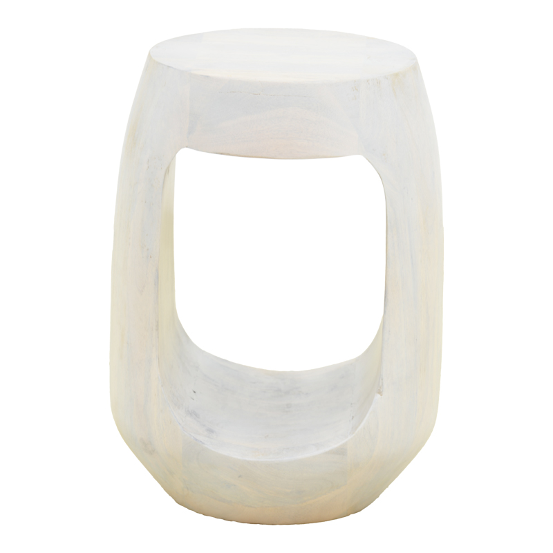 Βοηθητικό τραπέζι Lenora pakoworld μασίφ μάνγκο ξύλο λευκό Φ33x45εκ