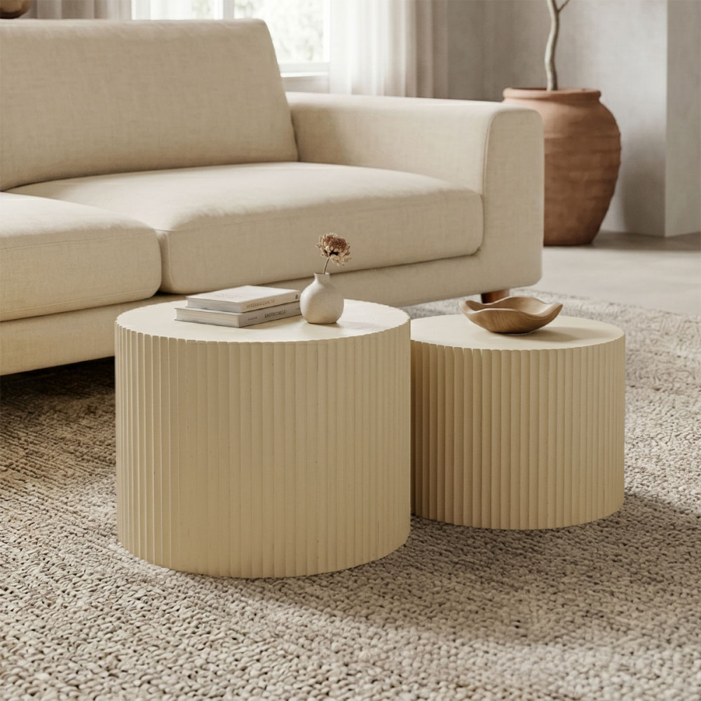 Set of 2 pieces coffee tables Ponty pakoworld mago wood in travertine look