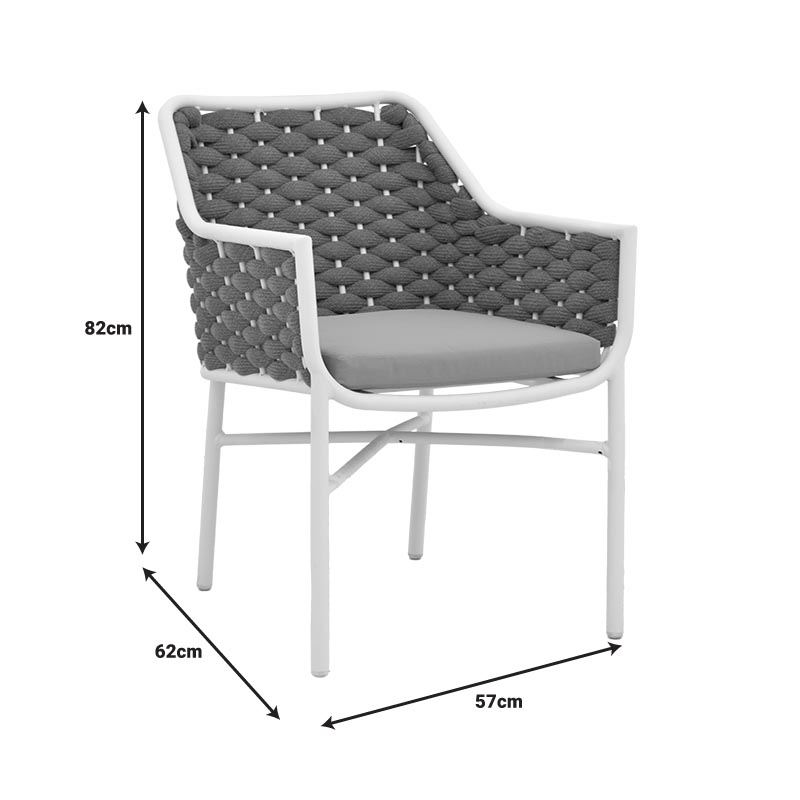 Ortegia pakoworld stackable aluminum armchair with white frame-khaki rope 57x62x82cm Ortegia pakoworld stackable aluminum armchair with white frame-khaki rope 57x62x82cm