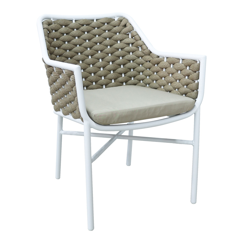 Ortegia pakoworld stackable aluminum armchair with white frame-khaki rope 57x62x82cm Ortegia pakoworld stackable aluminum armchair with white frame-khaki rope 57x62x82cm