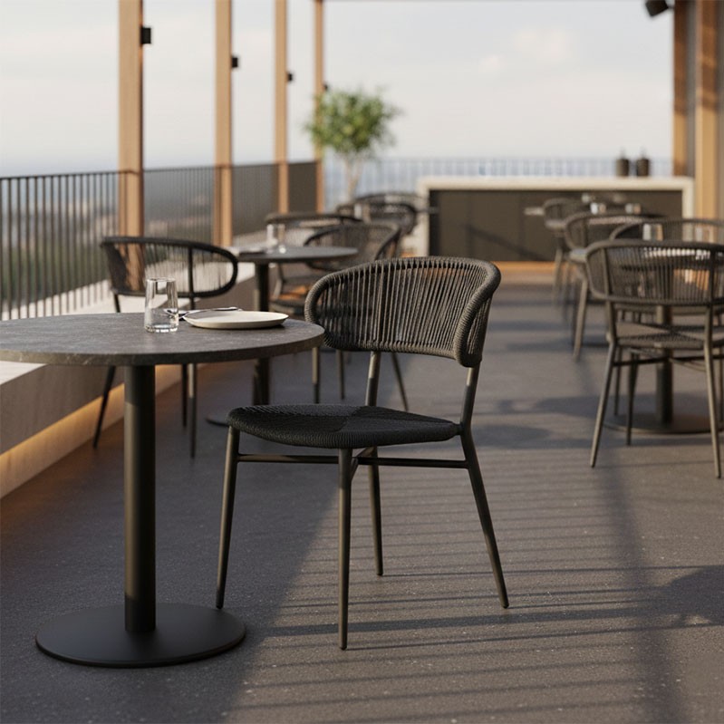 Καρέκλα στοιβαζόμενη Agus pakoworld αλουμίνιο-pe rattan σε μαύρη απόχρωση 55x63x77εκ