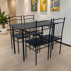 Τραπεζαρία Roza II pakoworld σετ 5τμχ mdf σε μαύρη απόχρωση με μαύρα μεταλλικά πόδια 110x60x74εκ