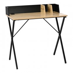 Office desk Zervan pakoworld in oak color with black metal legs 80x50x84cm Office desk Zervan pakoworld in oak color with black metal legs 80x50x84cm