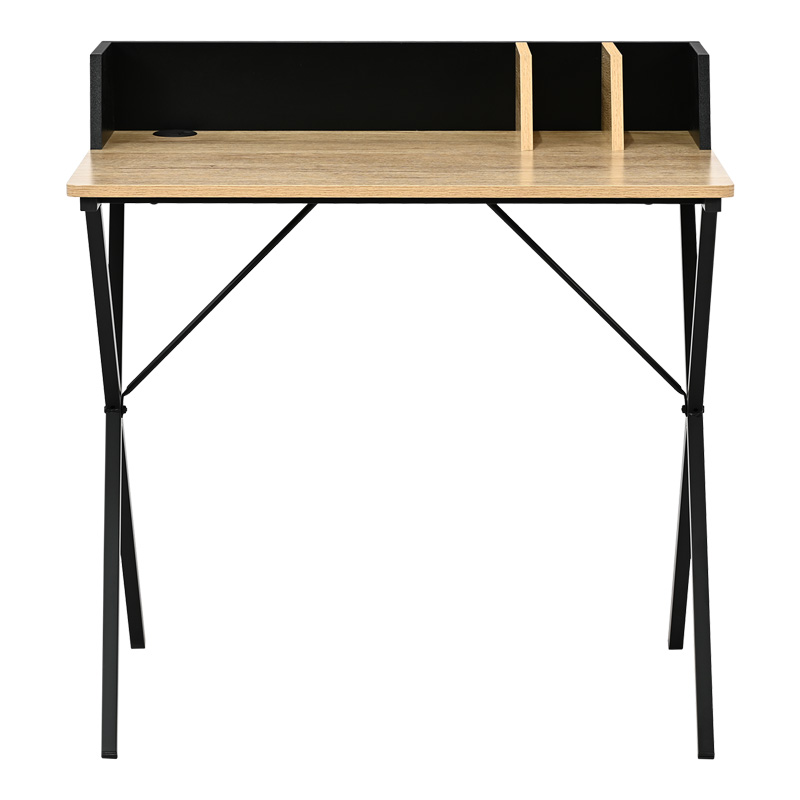 Office desk Zervan pakoworld in oak color with black metal legs 80x50x84cm Office desk Zervan pakoworld in oak color with black metal legs 80x50x84cm