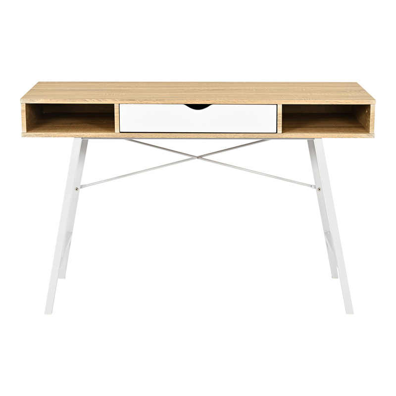 Office desk Yamin pakoworld in oak color with white metal legs 120x48x76cm Office desk Yamin pakoworld in oak color with white metal legs 120x48x76cm