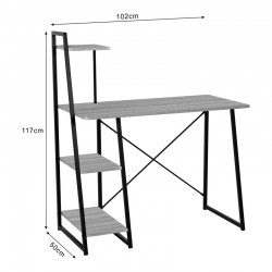 Office desk with shelves Deckstor pakoworld in oak color with black metal legs 102x50x117cm