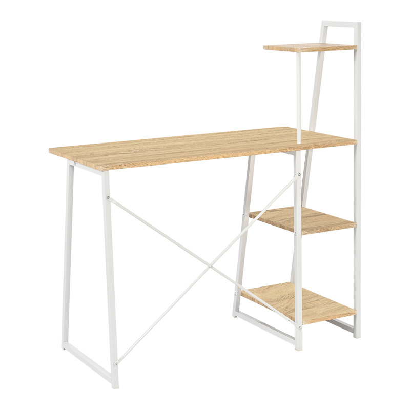 Office desk with shelves Deckstor pakoworld in oak color with white metal legs 102x50x117cm Office desk with shelves Deckstor pakoworld in oak color with white metal legs 102x50x117cm