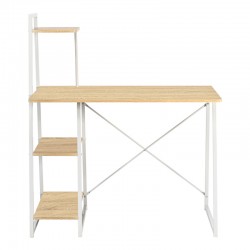 Office desk with shelves Deckstor pakoworld in oak color with white metal legs 102x50x117cm Office desk with shelves Deckstor pakoworld in oak color with white metal legs 102x50x117cm