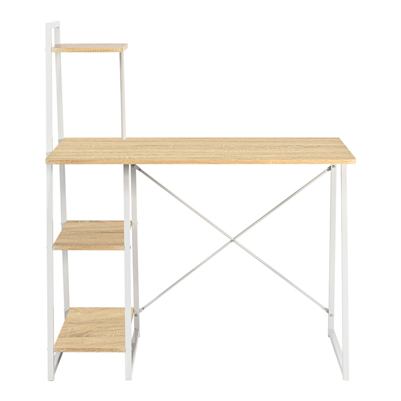 Office desk with shelves Deckstor pakoworld in oak color with white metal legs 102x50x117cm Office desk with shelves Deckstor pakoworld in oak color with white metal legs 102x50x117cm