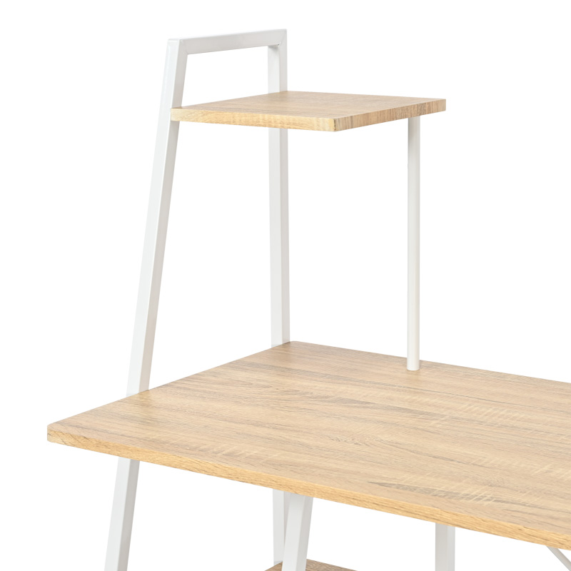 Office desk with shelves Deckstor pakoworld in oak color with white metal legs 102x50x117cm Office desk with shelves Deckstor pakoworld in oak color with white metal legs 102x50x117cm