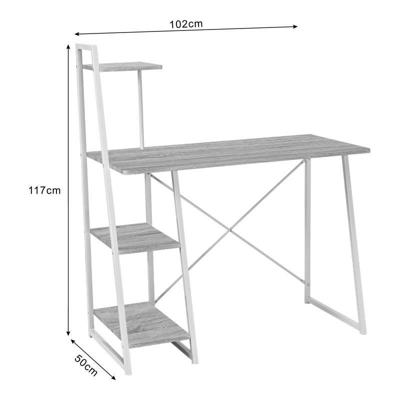 Office desk with shelves Deckstor pakoworld in oak color with white metal legs 102x50x117cm Office desk with shelves Deckstor pakoworld in oak color with white metal legs 102x50x117cm