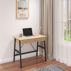 Office desk with drawers Lione pakoworld in oak color with black metal legs 90x50x75cm Office desk with drawers Lione pakoworld in oak color with black metal legs 90x50x75cm