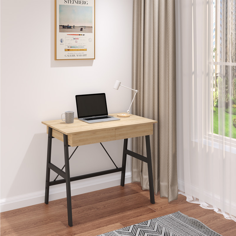 Office desk with drawers Lione pakoworld in oak color with black metal legs 90x50x75cm