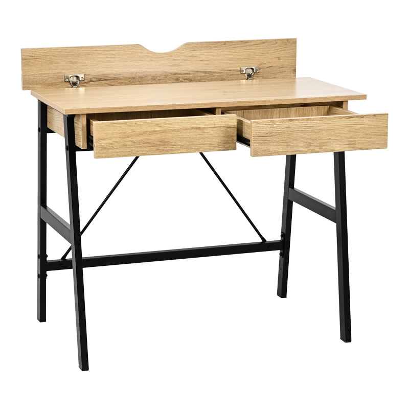 Office desk with drawers Lione pakoworld in oak color with black metal legs 90x50x75cm Office desk with drawers Lione pakoworld in oak color with black metal legs 90x50x75cm