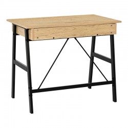 Office desk with drawers Lione pakoworld in oak color with black metal legs 90x50x75cm Office desk with drawers Lione pakoworld in oak color with black metal legs 90x50x75cm