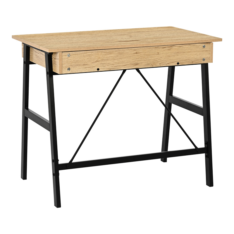 Office desk with drawers Lione pakoworld in oak color with black metal legs 90x50x75cm Office desk with drawers Lione pakoworld in oak color with black metal legs 90x50x75cm