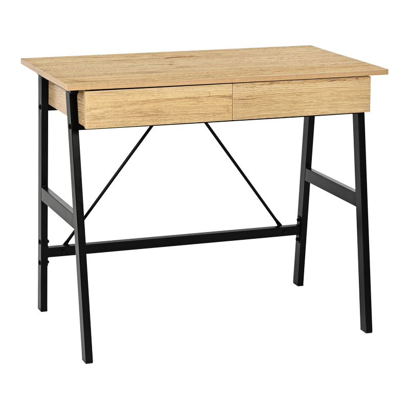 Office desk with drawers Lione pakoworld in oak color with black metal legs 90x50x75cm