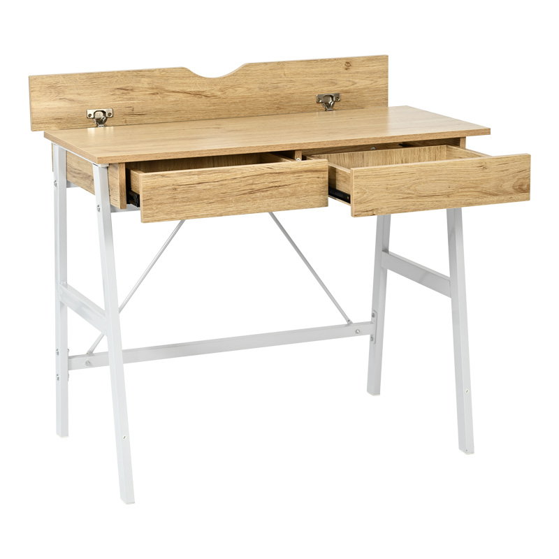 Office desk with drawers Lione pakoworld in oak color with white metal legs 90x50x75cm Office desk with drawers Lione pakoworld in oak color with white metal legs 90x50x75cm