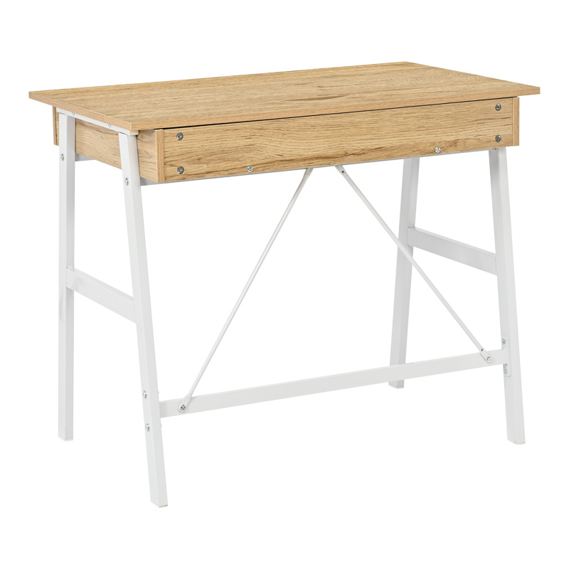 Office desk with drawers Lione pakoworld in oak color with white metal legs 90x50x75cm Office desk with drawers Lione pakoworld in oak color with white metal legs 90x50x75cm