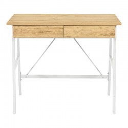 Office desk with drawers Lione pakoworld in oak color with white metal legs 90x50x75cm Office desk with drawers Lione pakoworld in oak color with white metal legs 90x50x75cm