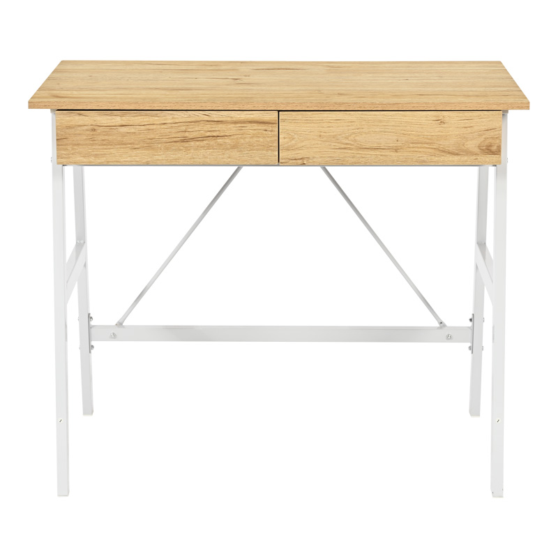 Office desk with drawers Lione pakoworld in oak color with white metal legs 90x50x75cm Office desk with drawers Lione pakoworld in oak color with white metal legs 90x50x75cm