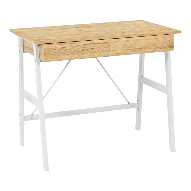 Office desk with drawers Lione pakoworld in oak color with white metal legs 90x50x75cm