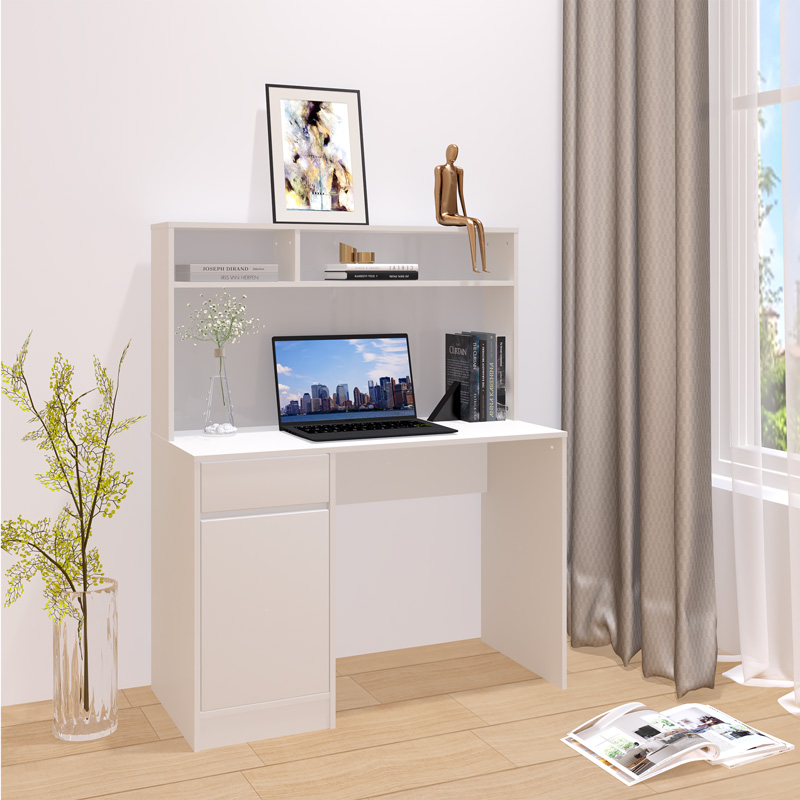 Office desk with shelf Secreta pakoworld in white color 110x50x135cm