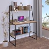 Office desk with shelf Herbey pakoworld in oak color with black metal leg 100x48x139cm