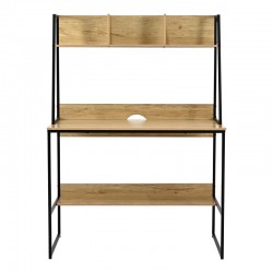 Office desk with shelf Herbey pakoworld in oak color with black metal leg 100x48x139cm Office desk with shelf Herbey pakoworld in oak color with black metal leg 100x48x139cm