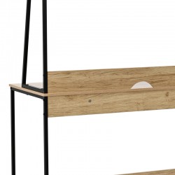 Office desk with shelf Herbey pakoworld in oak color with black metal leg 100x48x139cm Office desk with shelf Herbey pakoworld in oak color with black metal leg 100x48x139cm
