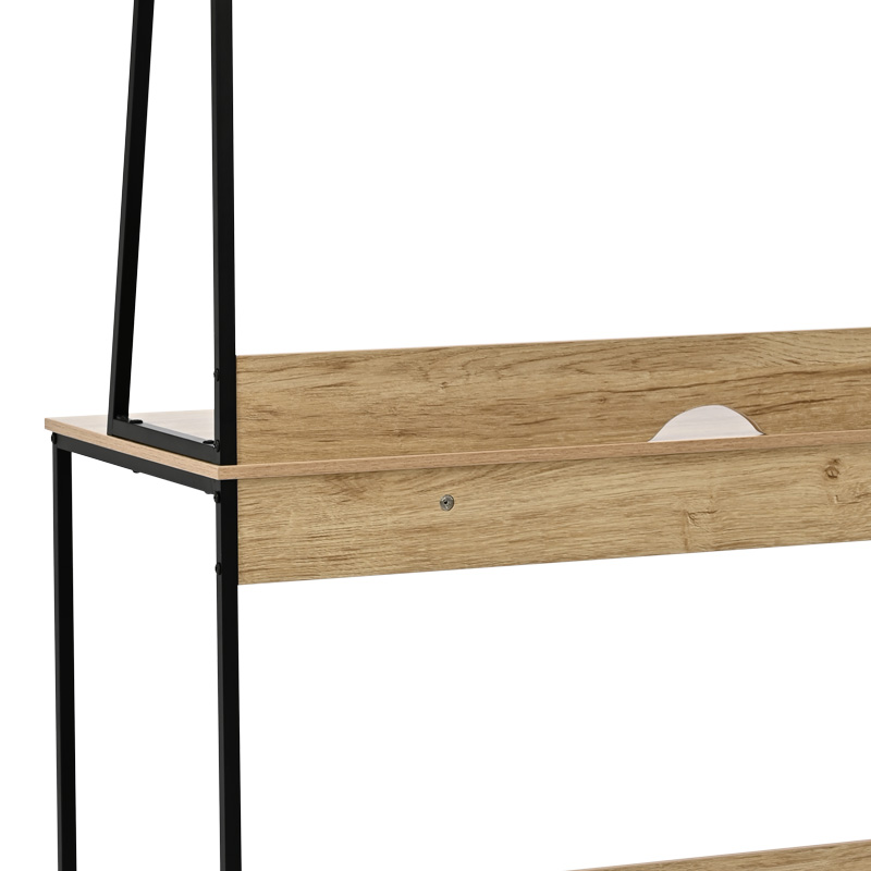 Office desk with shelf Herbey pakoworld in oak color with black metal leg 100x48x139cm Office desk with shelf Herbey pakoworld in oak color with black metal leg 100x48x139cm