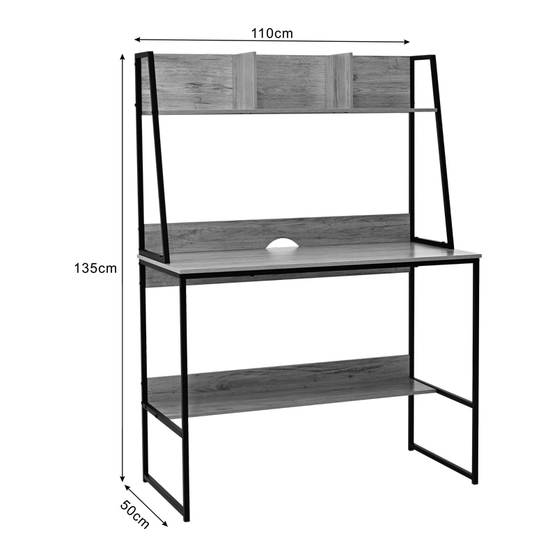 Office desk with shelf Herbey pakoworld in oak color with black metal leg 100x48x139cm Office desk with shelf Herbey pakoworld in oak color with black metal leg 100x48x139cm