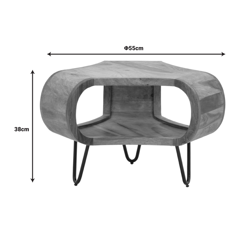 Merck pakoworld table solid sheesham wood in walnut color with black metal legs D55x38cm