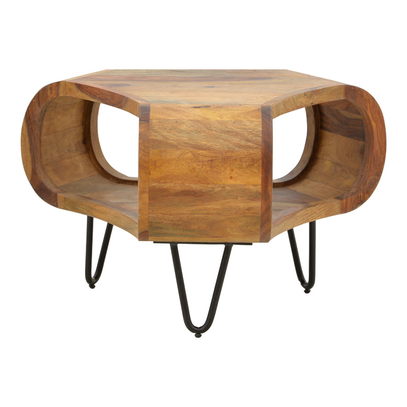 Merck pakoworld table solid sheesham wood in walnut color with black metal legs D55x38cm Merck pakoworld table solid sheesham wood in walnut color with black metal legs D55x38cm