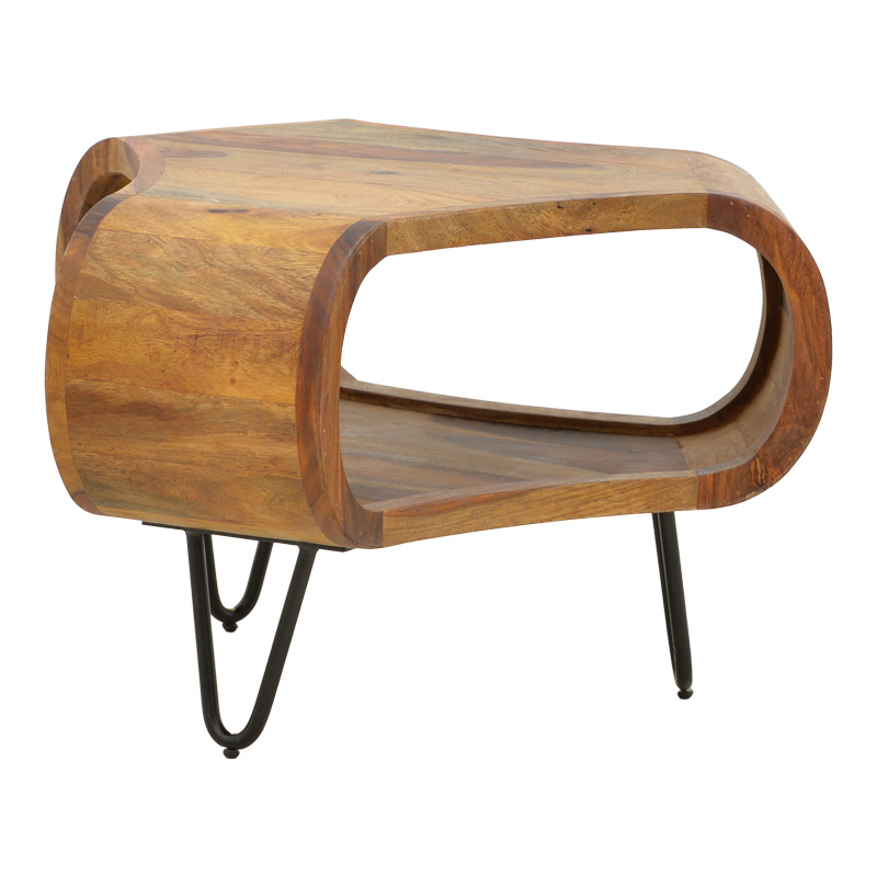 Merck pakoworld table solid sheesham wood in walnut color with black metal legs D55x38cm Merck pakoworld table solid sheesham wood in walnut color with black metal legs D55x38cm