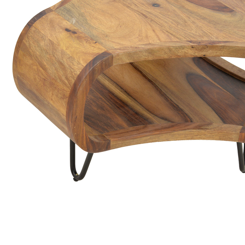 Τραπέζι Merck pakoworld μασιφ ξύλο sheesham σε καρυδί απόχρωση με μαύρα μεταλλικά πόδια Φ55x38εκ