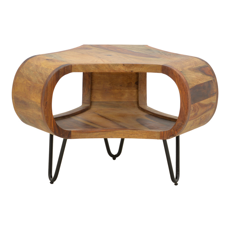 Merck pakoworld table solid sheesham wood in walnut color with black metal legs D55x38cm