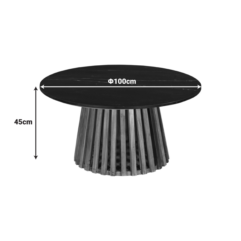 Coffee table Mable pakoworld solid acacia wood in natural color and black marble top D100x45cm
