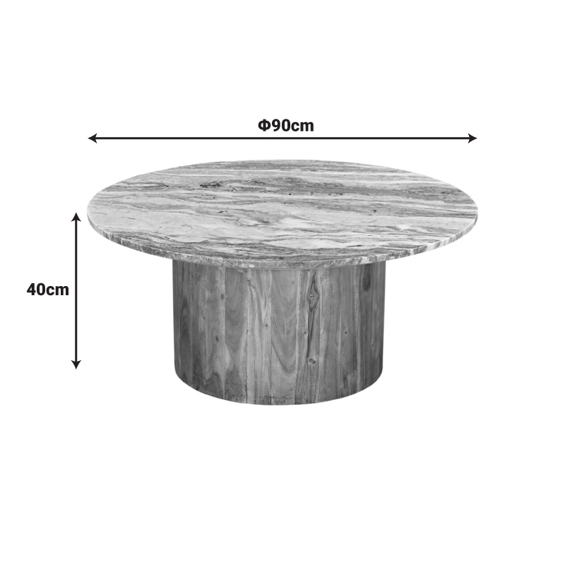Coffee table Sergy pakoworld solid acacia wood in natural color and marble top D90x40cm Coffee table Sergy pakoworld solid acacia wood in natural color and marble top D90x40cm