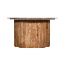 Coffee table Sergy pakoworld solid acacia wood in natural color and marble top D70x35cm Coffee table Sergy pakoworld solid acacia wood in natural color and marble top D70x35cm
