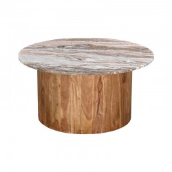 Coffee table Sergy pakoworld solid acacia wood in natural color and marble top D70x35cm Coffee table Sergy pakoworld solid acacia wood in natural color and marble top D70x35cm
